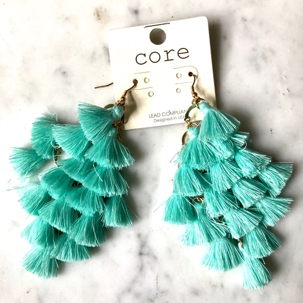 NWT Core Turquoise Chandelier Tassel Earrings